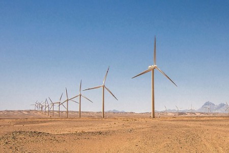 wind turbines in a desert setting