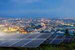 solar panels and city scape