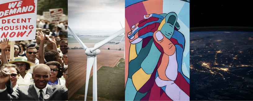 Series of images demonstrating energy justice